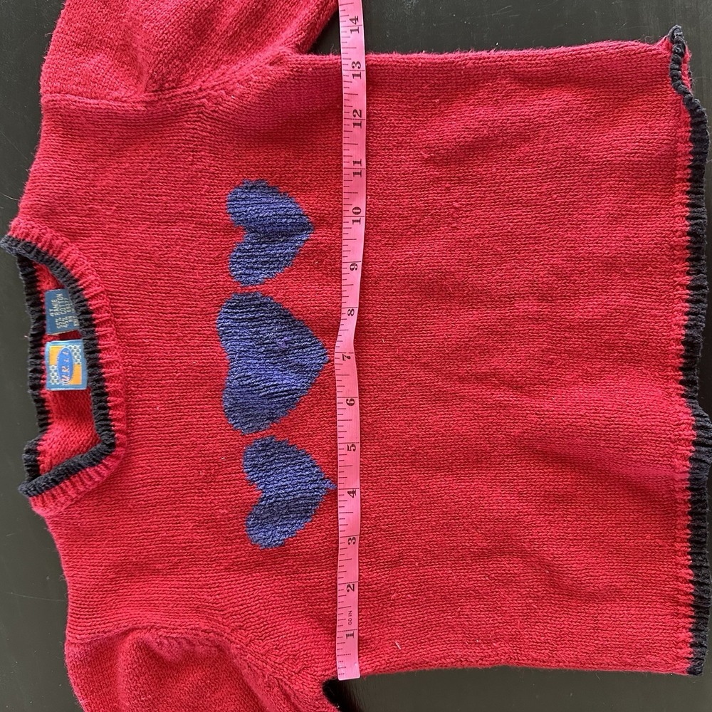 VTG URIT 4T Girls Red Heart Knit Sweater Valentines 90s Cottagecore Colorblock - Picture 9 of 10